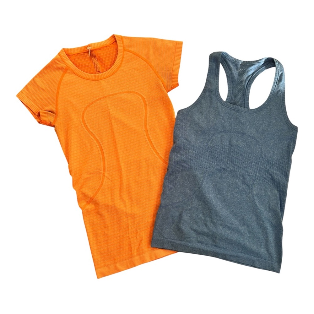 lululemon Women’s Size 4 lot of 2 Swiftly Tech Tank Tee Orange Blue Preowned